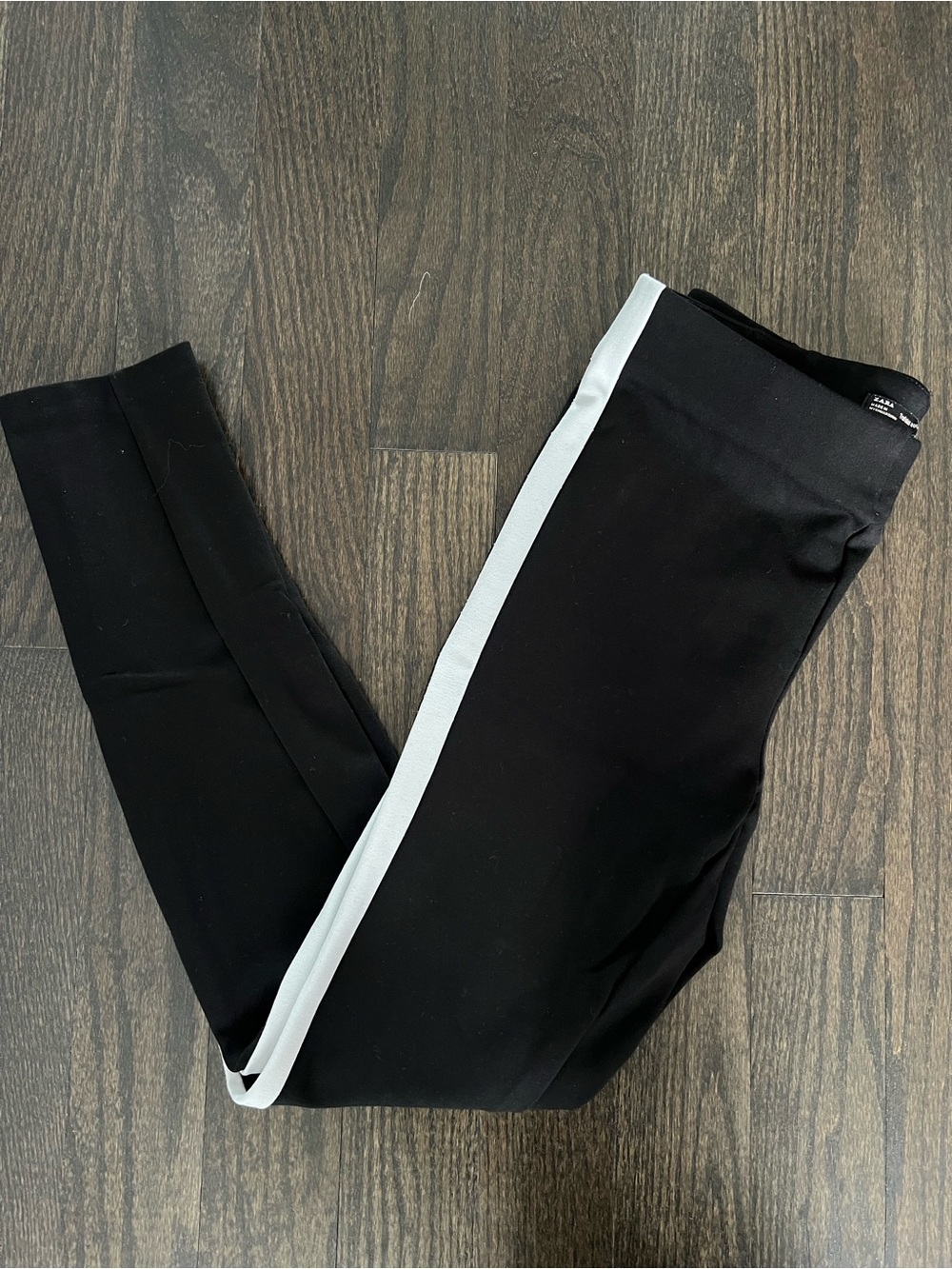 ZARA Women’s Black Leggings with White Side Stripe, Size Medium